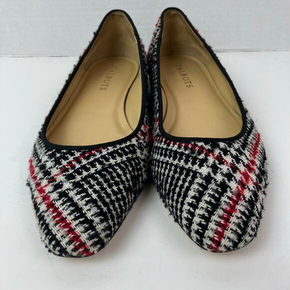 Talbots Sz 8M Tweed Houndstooth Ballet Flats Red Black Preppy Careerwear Retro - Picture 3 of 16
